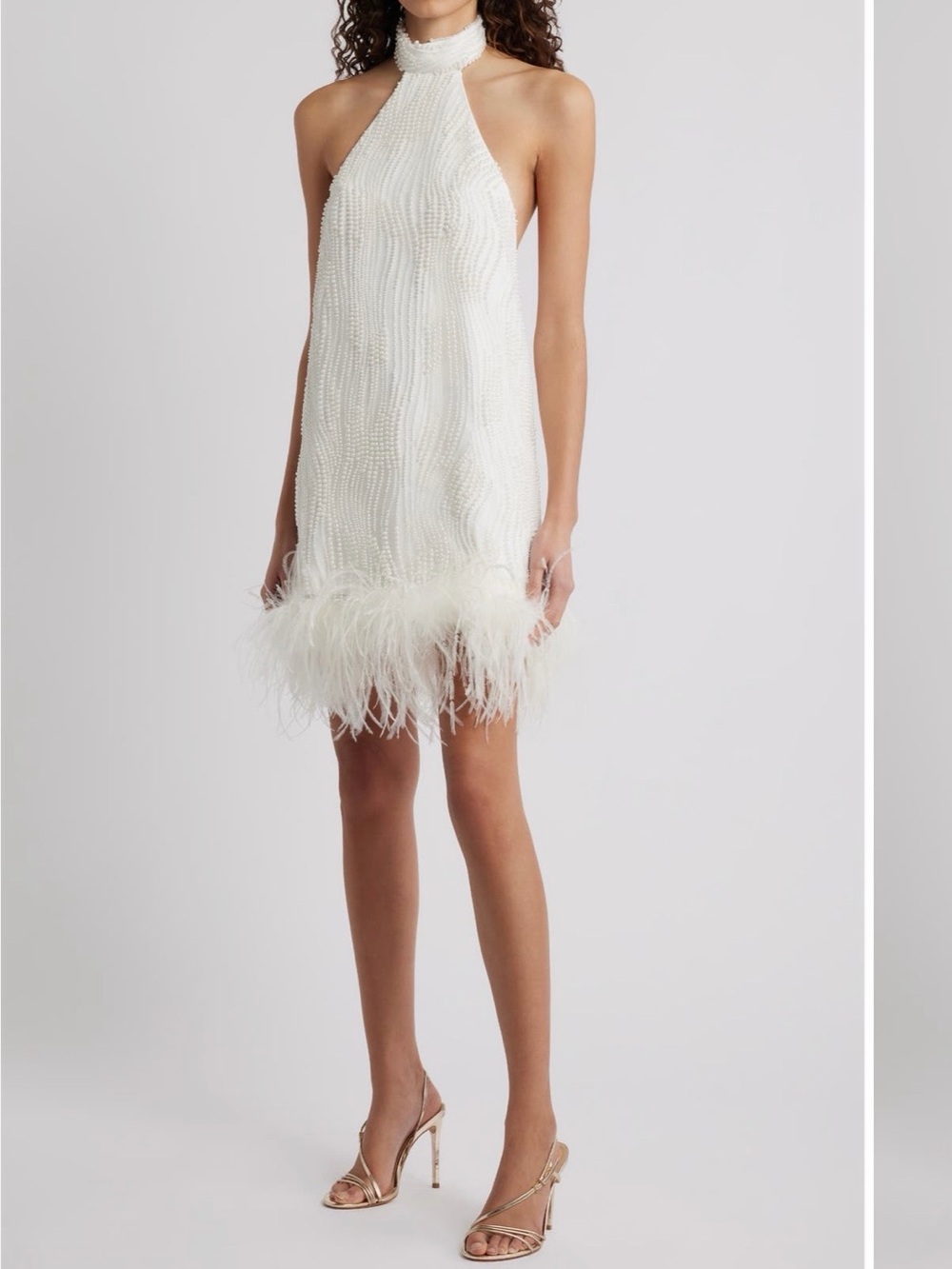 Delfi Collective Jenny Beaded Feather Trim Cocktail Minidress